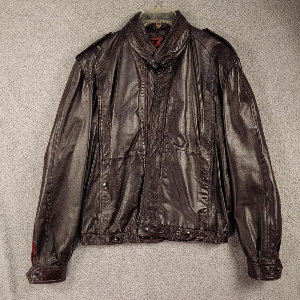 Chess King Leather Jacket - Mens L (40) Dark Brown Vintage Bomber Biker Moto
